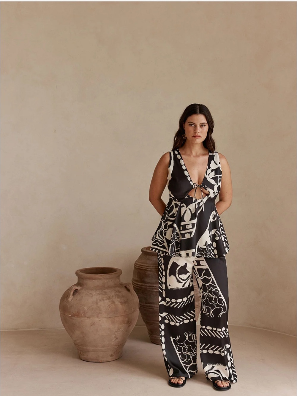 SABO Black & Ivory Patterned Wide-Leg Matching Pant Set (MATERNITY CAPABLE)